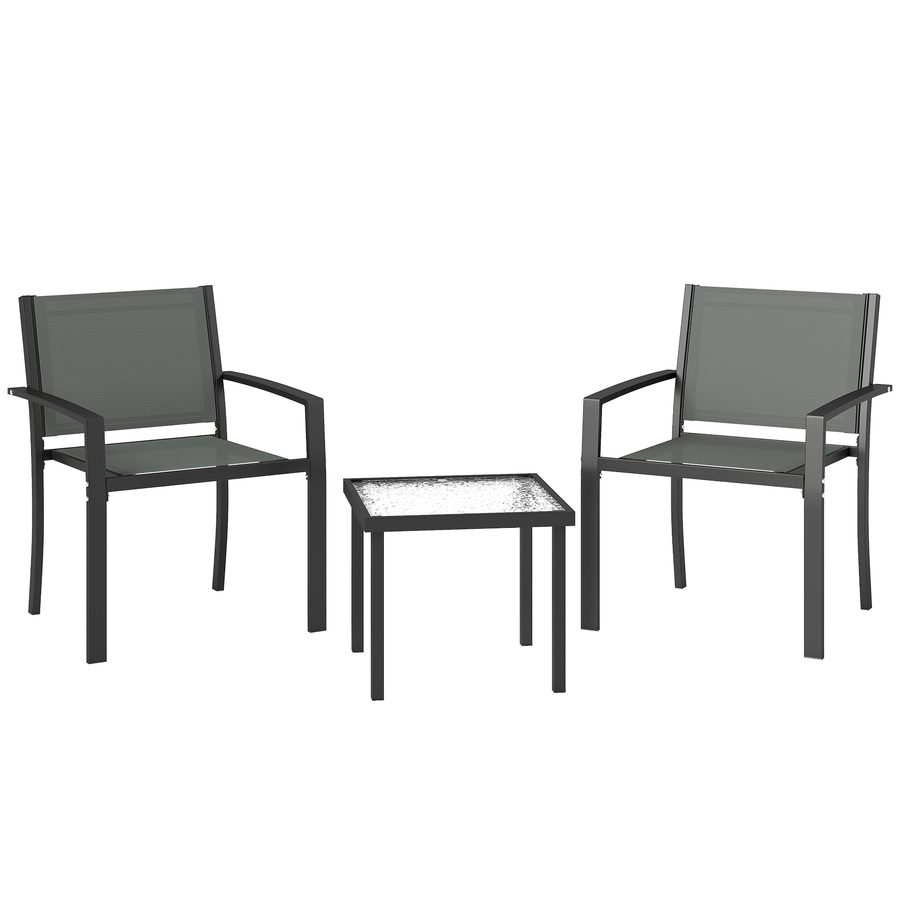 Outsunny 3-teiliges Terrasse-Set aus Tisch und Stühlen, Gartenmöbel für draußen mit 2 breiten Textilene-Stühlen, Tischplatte aus gehärtetem Glas, für Terrasse, Balkon, Hellgrau   Aosom von Outsunny