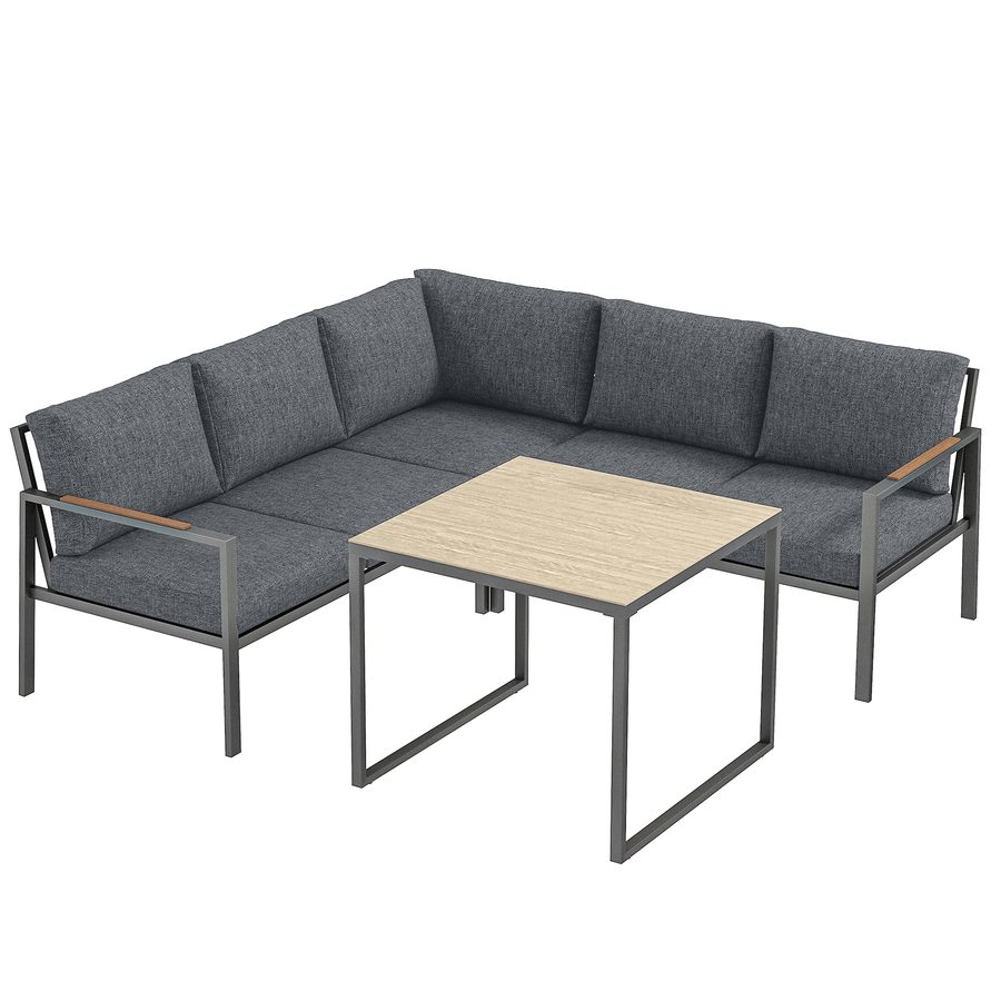 Outsunny Outdoor‑Lounge 3‑teilig für 5 Personen, 2 Sofas mit abnehmbaren dicken Kissen, 1 Couchtisch mit Glasplatte, Outdoor‑Sofaset für Terrasse & Balkon, Dunkelgrau   Aosom von Outsunny