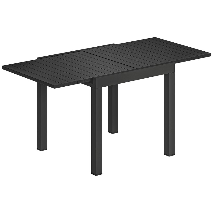 Outsunny Ausziehbarer Gartentisch für 4-6 Personen 80/160x80 cm, Ausziehbarer rechteckiger Outdoor-Esstisch aus Aluminium mit Holzoptik-Lattenplatte, für Patio, Terrasse, Balkon, Schwarz   Aosom von Outsunny