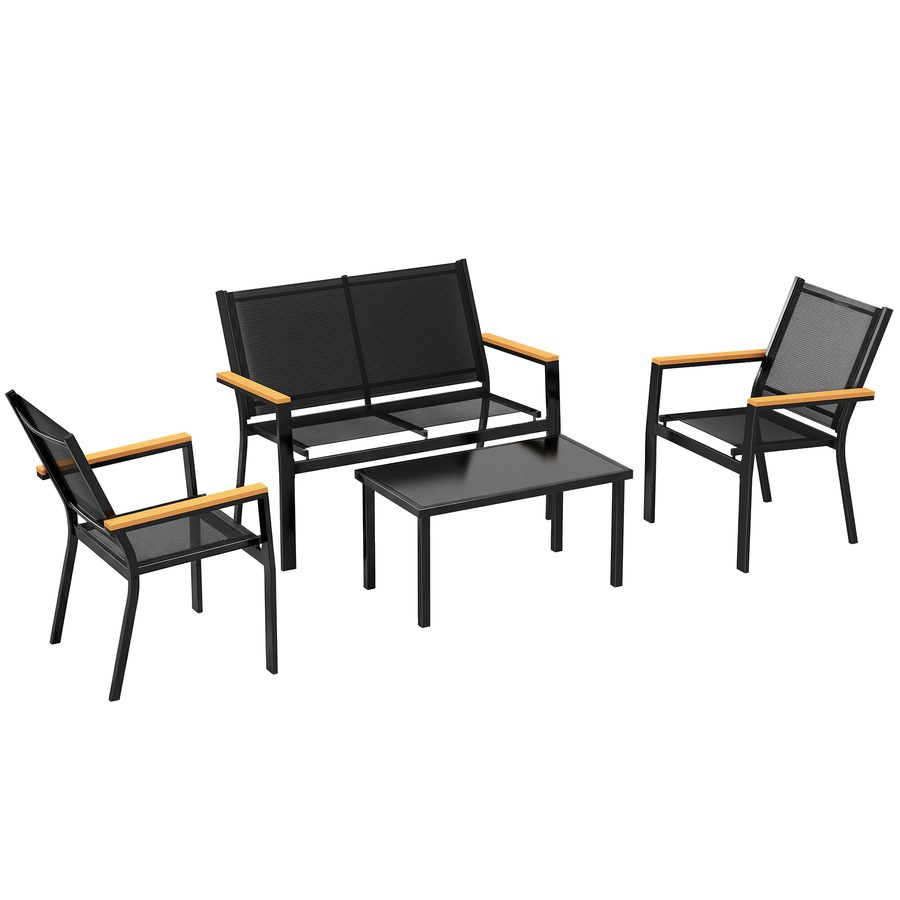 Outsunny Gartenmöbel Set Stahl Sitzgruppe für 4 Personen Gartenlounge mit 2er Sofa Stuhl Beistelltisch Outdoor Balkonmöbel-Set Terrassenmöbel für Garten Balkon Schwarz   Aosom von Outsunny