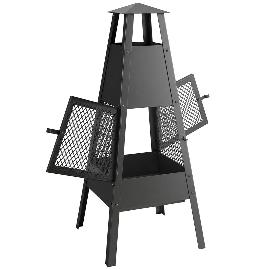 Outsunny Feuerschale 41 x 40,5 x 97 Feuerstelle mit konischem Zugkamin Funkenschutz Kohlenstoffstahl Feuerschalen für Garten, Balkon Terrasse, Outdoor Camping Schwarz   Aosom von Outsunny
