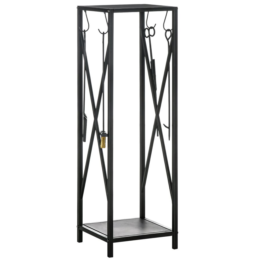 Outsunny Platzsparender Metall-Kaminholzhalter für innen und außen mit Schaufel, Bürste, Schürhaken und Zange, 34x34x111cm, Schwarz   Aosom von Outsunny