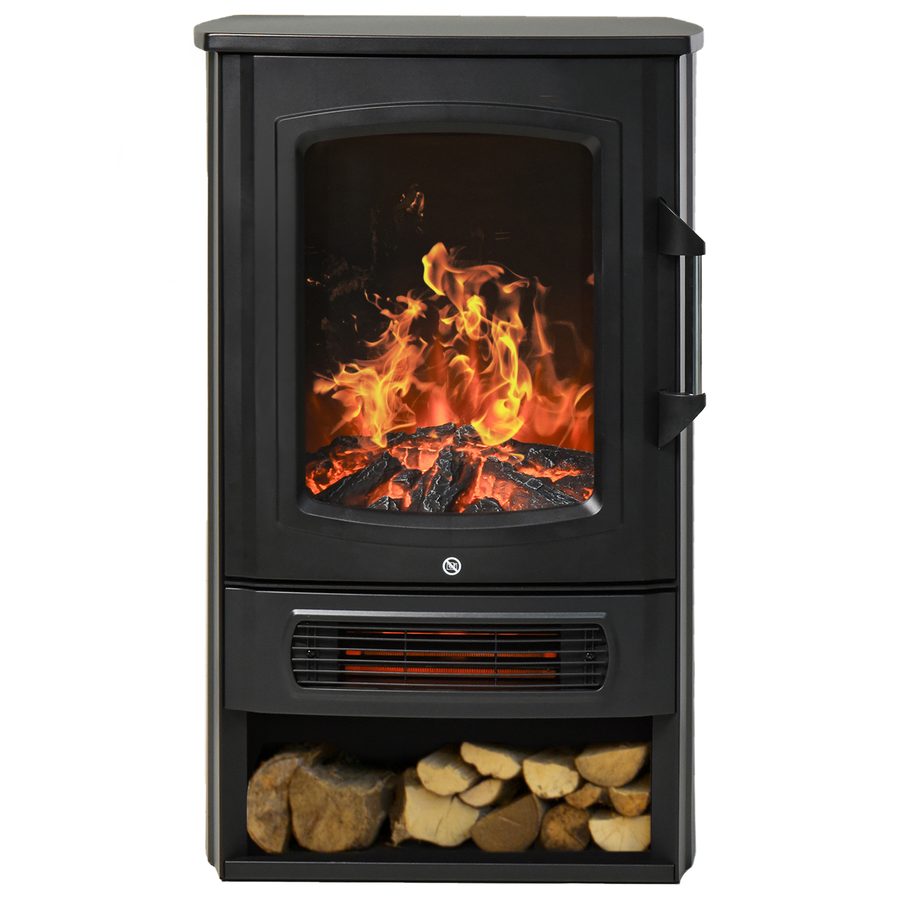 HOMCOM Elektrokamin E-Kamin mit realistischem Flammeneffekt, Thermostat, 1000 W/2000 W für Räume bis 25 qm, Schwarz 44,5x32,1x74 cm   Aosom.de von HOMCOM