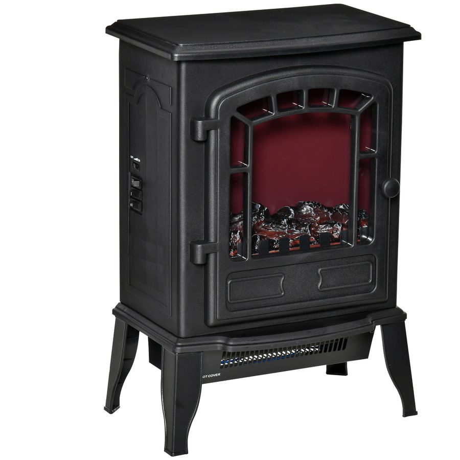 HOMCOM Elektrokamin Elektrischer Kamin mit Heizung, LED-Flammeneffekt, 2000 W Standkamin mit Überhitzungsschutz für Wohnzimmer, Schlafzimmer, Schwarz   Aosom von HOMCOM