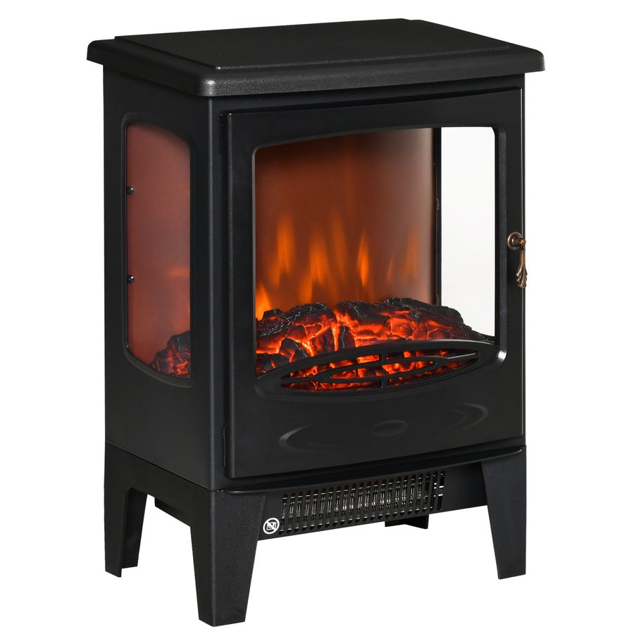 HOMCOM Elektrischer Kamin mit Flammeneffekt und 3 offenen Seiten, einstellbare Temperatur 1000W-2000W, Wirkungsbereich 20-25m², 39x26x54.8cm, Schwarz   Aosom von HOMCOM