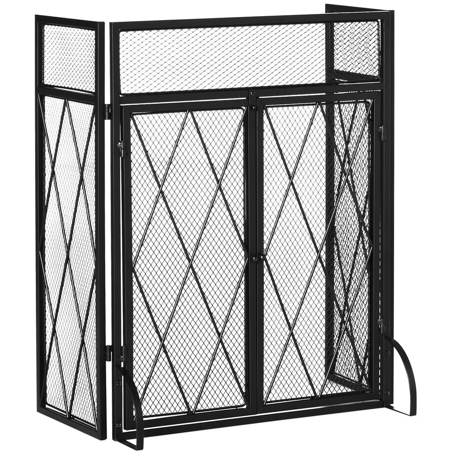 HOMCOM Funkenschutzgitter 3tlg. Kaminschirm aus Schmiedeeisen, Metall schwarz 120 x 79 cm, elegantes Design für sicheren Kamin   Aosom.de von HOMCOM