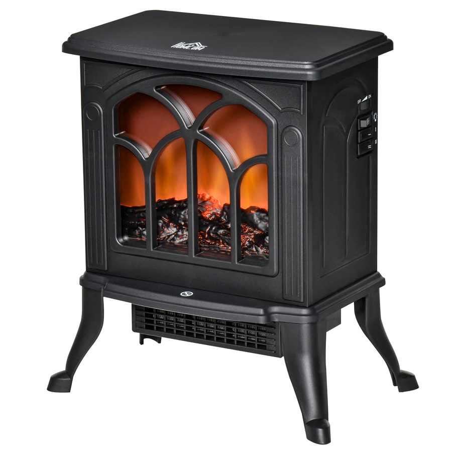 HOMCOM Elektrischer Kaminofen mit Flammeneffekt im Retro-Stil Thermostat 750-1500 W Überhitzungsschutz Schwarz   Aosom von HOMCOM