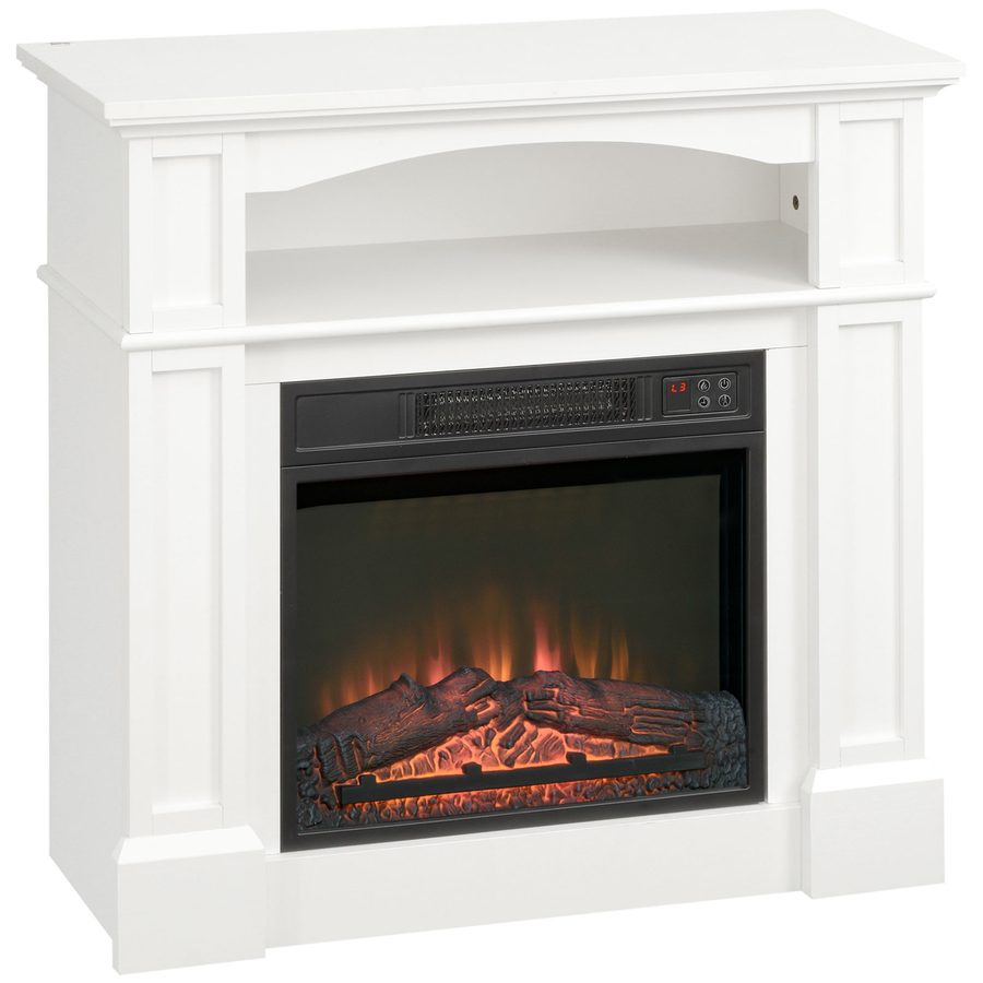 HOMCOM Elektrokamin Standkamin mit Heizung, 3D LED-Flammeneffekt, Regal, 1800 W Elektrischer Kamin mit Fernbedienung, Timer, Überhitzungsschutz für Wohnzimmer, Schlafzimmer, Weiß   Aosom von HOMCOM
