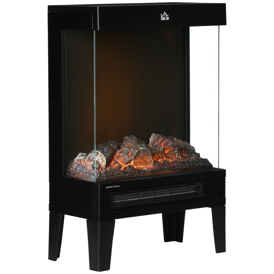 HOMCOM Elektrokamin, 2000 W, Standkamin mit HeizungLED 3D-Flammeneffekt, 4 Helligkeitsstufen, Elektrischer Kamin mit Thermostat, Überhitzungsschutz, Schwarz   Aosom von HOMCOM