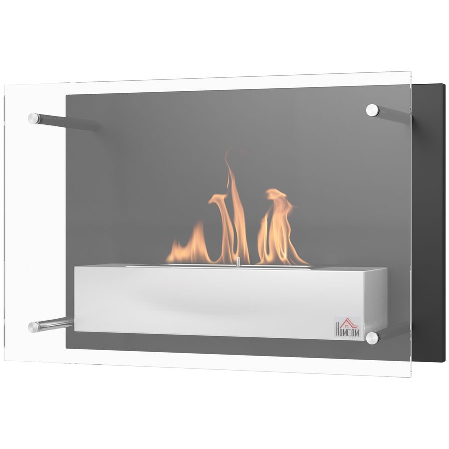HOMCOM Wand-Bioethanol-Kamin zum Einbau mit 1,5 l Brenner, ca. 3 Stunden Brenndauer Maße: 60L x 22B x 40H cm Fläche: 20-25 m² Edelstahl   Aosom von HOMCOM