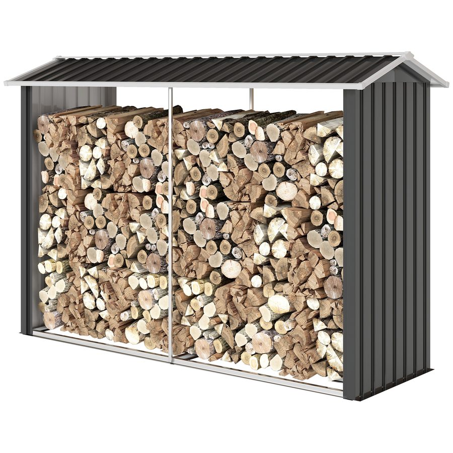 Outsunny Holzschuppen mit angehobener Basis und geneigtem Dach, feuerverzinkter Outdoor-Holzschuppen aus Stahl für Brennholz, 240x 86x160cm, Schwarz   Aosom von Outsunny