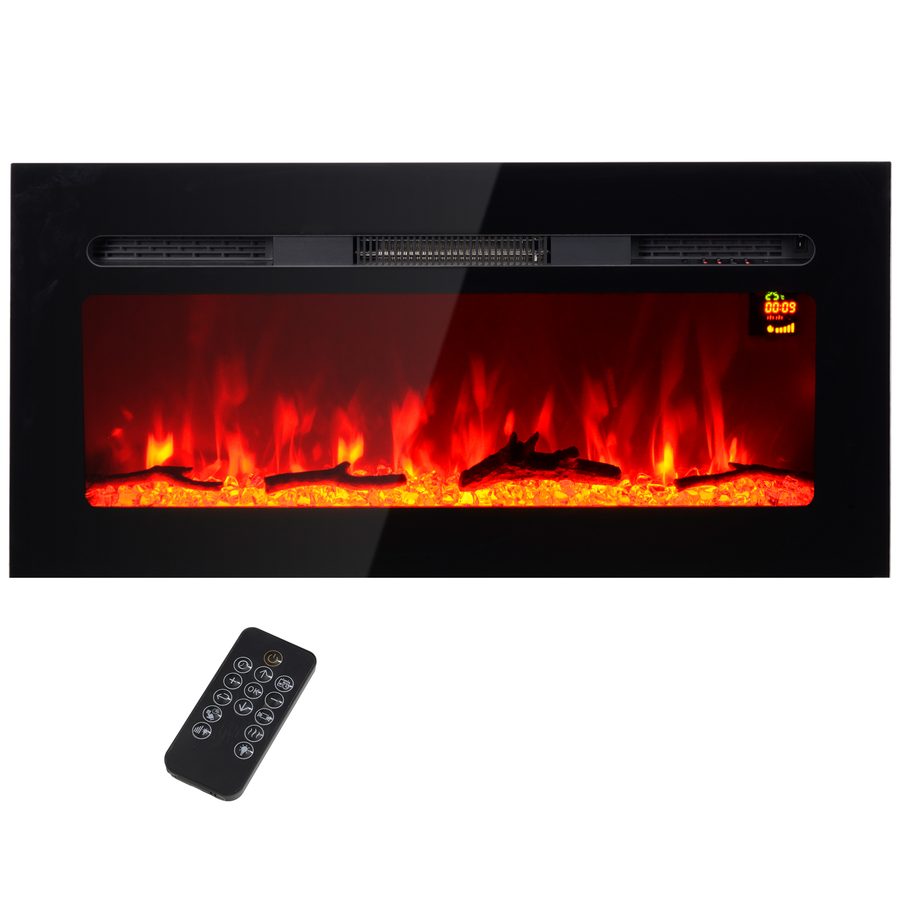 HOMCOM Elektrokamin mit LED Flammeneffekt,1800 W Wandkamin in 3 Farben mit 5 Helligkeitsstufen, Elektrischer Kamin mit Fernbedienung, Touchscreen, Wandmontage, Schwarz   Aosom von HOMCOM