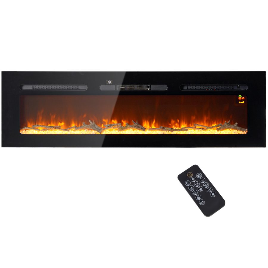 HOMCOM Elektrokamin, Wandkamin mit Heizung 1800 W, LED 3D-Flammeneffekt, Kristalle, in 3 Farben mit 5 Helligkeitsstufen, Elektrischer Kamin mit Fernbedienung, Timer, Touchscreen, Wandmontage, Schwarz   Aosom von HOMCOM