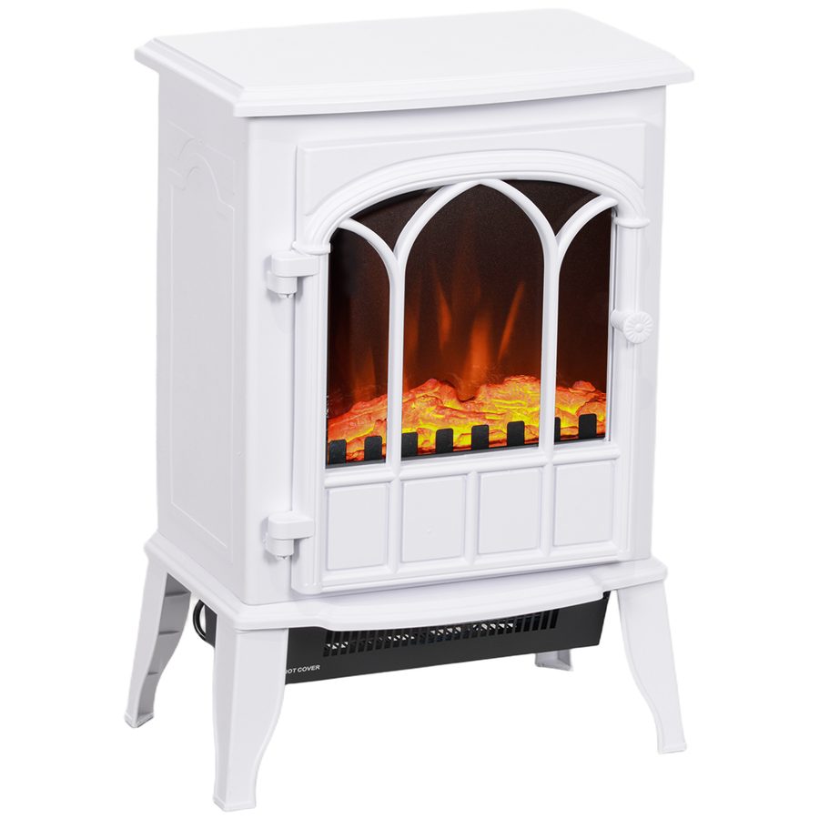 HOMCOM Elektrischer Standkamin 1000/2000 W, dekorativer Kamin mit LED-Flammeneffekt, Überhitzungsschutz, Abdeckungsfläche 15-30 m², weiß   Aosom von HOMCOM