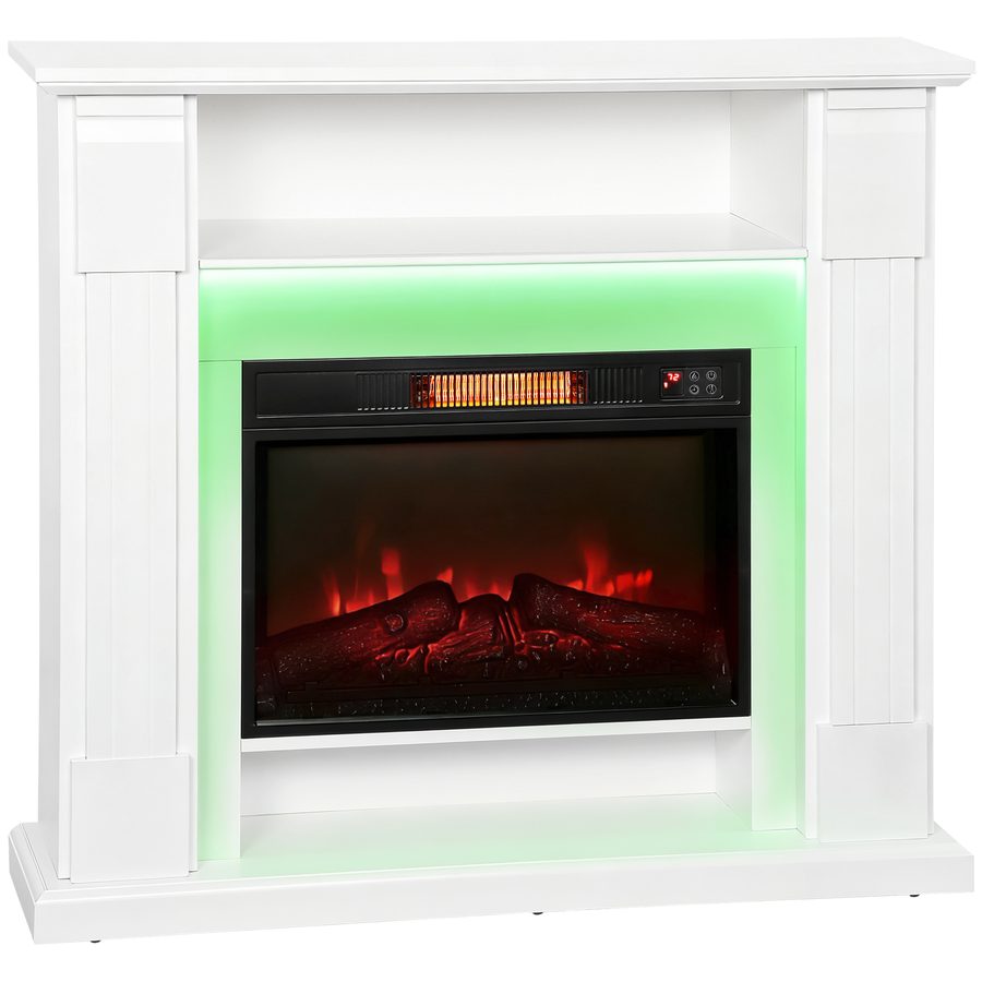 HOMCOM Elektrokamin mit Heizung, Elektrischer Kamin mit RGB LED Flammeneffekt, 3 Helligkeitsstufen, 1800W Dekokamin mit Regal, Fernbedienung, Timer, Überhitzungsschutz Weiß   Aosom von HOMCOM