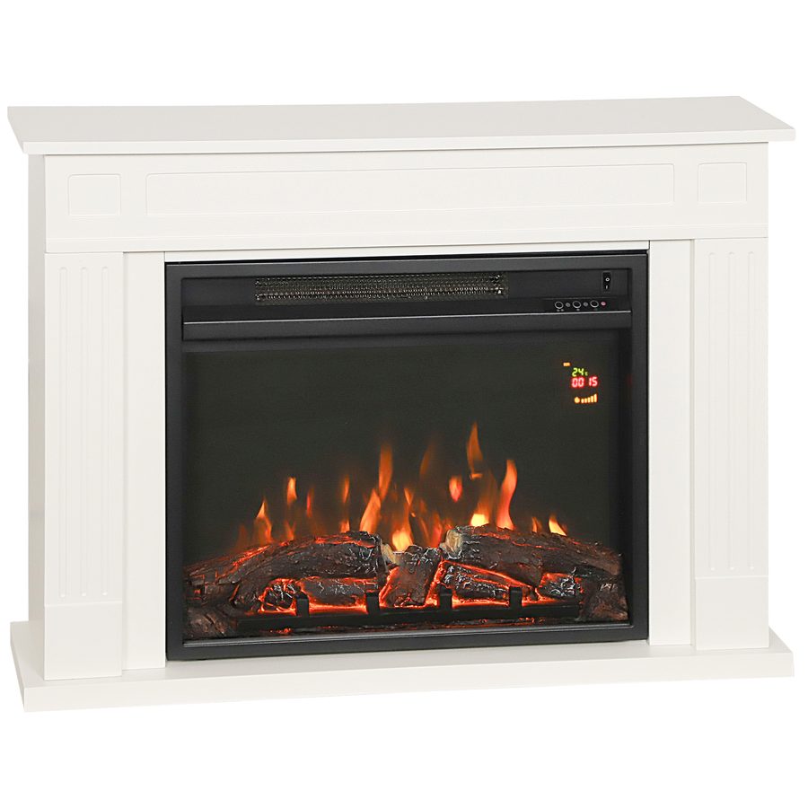 HOMCOM Elektrischer Kamin mit Rahmen und realistischer 3D-Flamme, 5 Helligkeitsstufen, 2000W leiser Elektrokamin mit 12 Farben, Thermostat, verstellbare Heizung, Timer, Fernbedienung, 30 m², Weiß   Aosom von HOMCOM