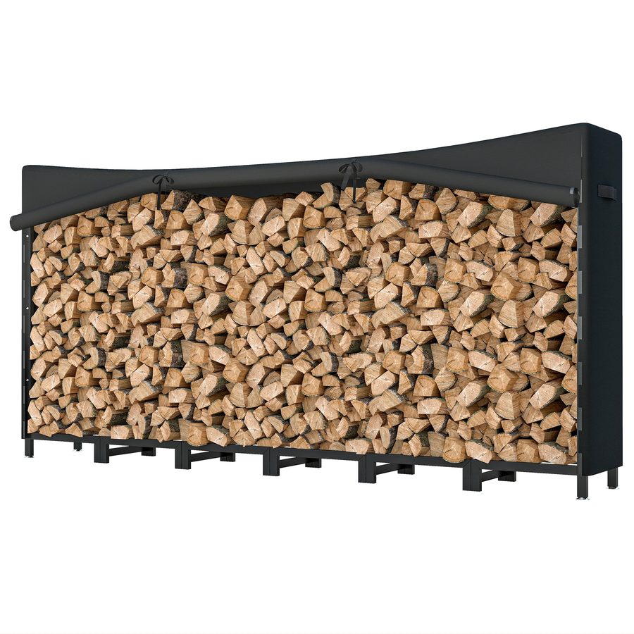 Outsunny Metallisches Holzregal, 235x31x116 cm, Holzregal im Freien mit wasserdichter 600D Oxford-Abdeckung, Stahlrahmen und Stahlketten, Kaminholzständer, Aufbewahrung für Holz, Schwarz   Aosom von Outsunny