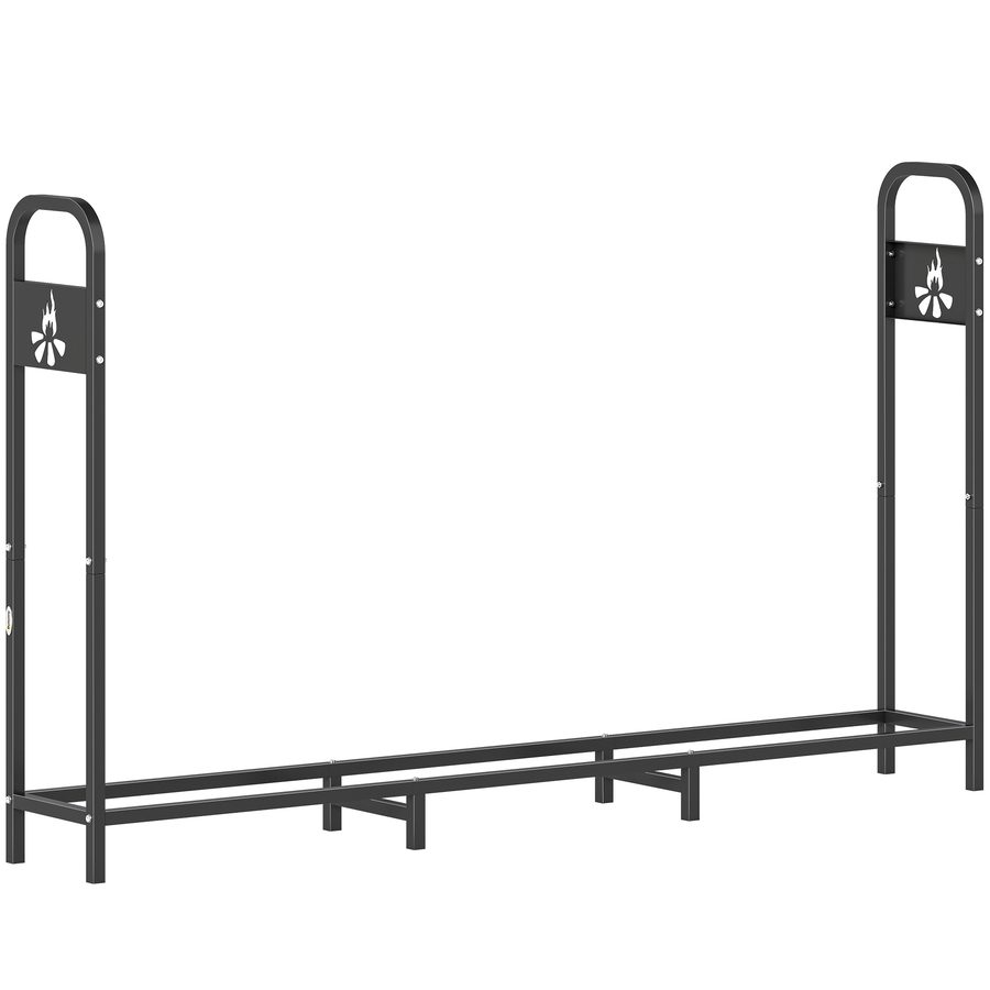 Outsunny Metall-Holzregal, 199x30x121 cm, Außen-Holzständer mit Stahlrahmen, verstärkte Zusatzfüße und ausgeschnittenes Lagerfeuer-Design, Holzhalter für Kamin, Traglast 300 kg, für Garten   Aosom von Outsunny