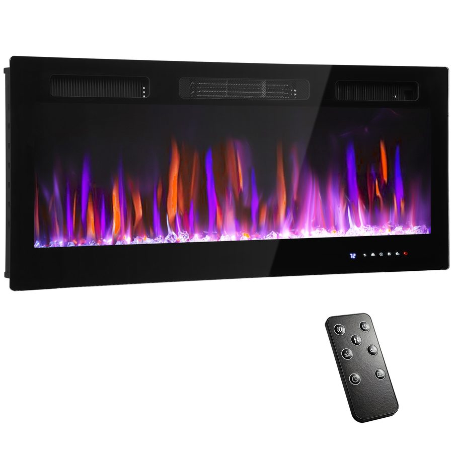 HOMCOM Elektrokamin mit Heizung, Elektrischer Kamin mit 12 farbigen 3D Flammeneffekten, 12 Kristallfarben, 1800W extra-schlank Wandamin mit Fernbedienung, Wochen- und 24-Std.-Timer, Thermostat   Aosom von HOMCOM