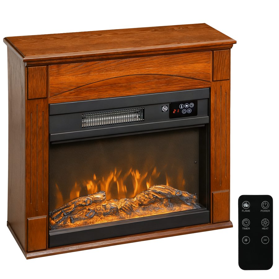 HOMCOM Elektrischer Kamin 1000 W/2000 W, 3D-Flammeneffekt mit 6 Farben und 3 Helligkeitsstufen, dekorativer Kamin mit einstellbarem Thermostat, Fernbedienung, Timer, bis zu 30 m², Braun   Aosom von HOMCOM