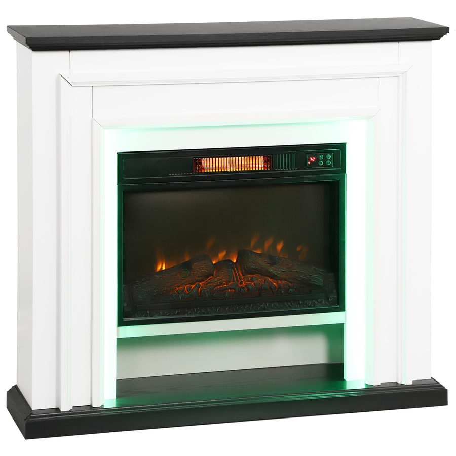 HOMCOM Elektrischer Kamin 1800W, RGB-LED-Lichter, 3-stufiger Flammeneffekt, dekorativer Attrappen-Kamin mit Kaminaufsatz, Thermostat, Fernbedienung, Timer, bis zu 30 m², schwarz und weiß   Aosom von HOMCOM