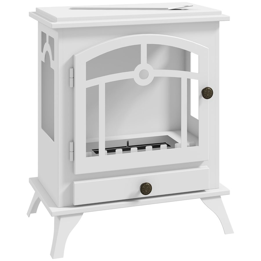 HOMCOM Bioethanol-Standkamin Bioethanol-Ofen mit 0,9 L Tank Edelstahl-Löschstab Brenndauer 3 Std. für Innenräume 20-25 m² 45x28x54 cm Weiß   Aosom von HOMCOM
