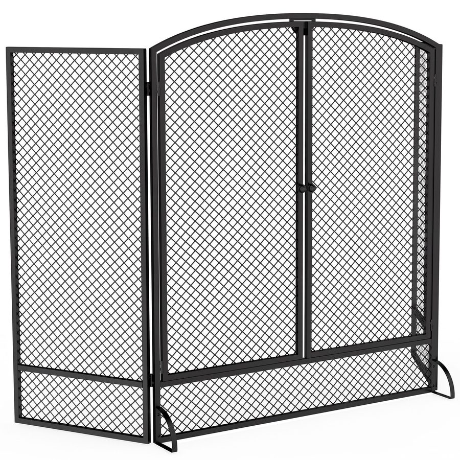 HOMCOM Faltbarer Kamin-Funkenschutz 3 Paneele, Funkenschutz aus Metall mit 2 Türen, Moderner Stil, Schutzgitter für Wohnzimmerdekoration, 122 x 10 x 75 cm, Schwarz   Aosom von HOMCOM