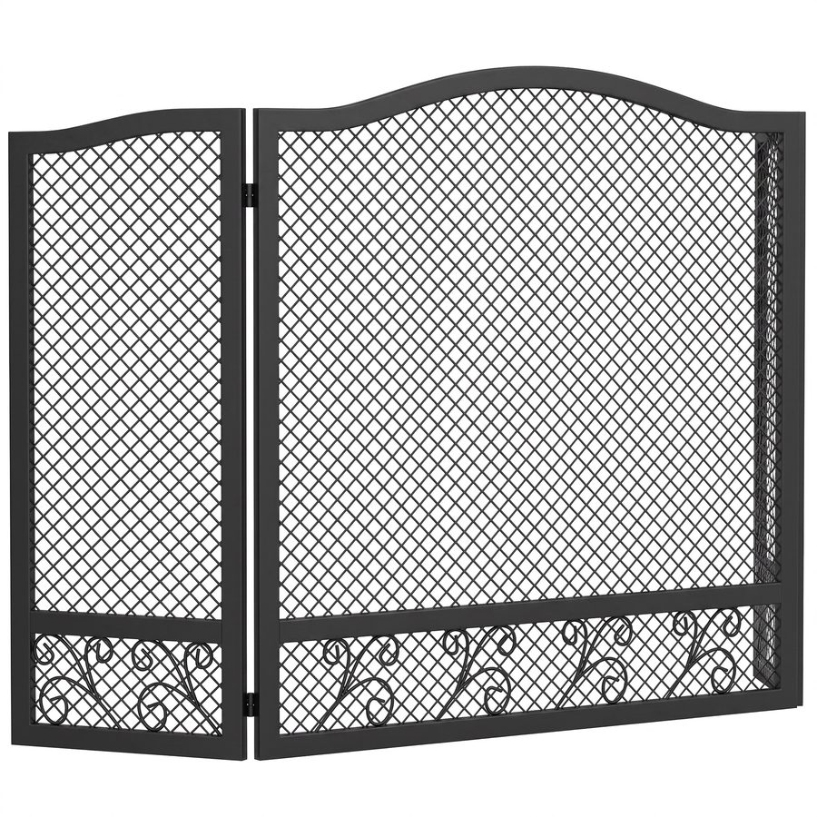 HOMCOM Kamin-Funkenschutz, 3-teiliger klappbarer Funkenschutz, florales Design, Metall, 107 x 60 cm, Schwarz   Aosom von HOMCOM