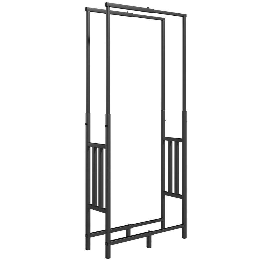 Outsunny Holzregal für Innen und Außen mit verstellbarer Breite und Höhe, Stahl-Holzaufbewahrung mit erhöhter Basis, 45.5-75.5x25x98-170 cm, Kapazität 100 kg, Schwarz   Aosom von Outsunny