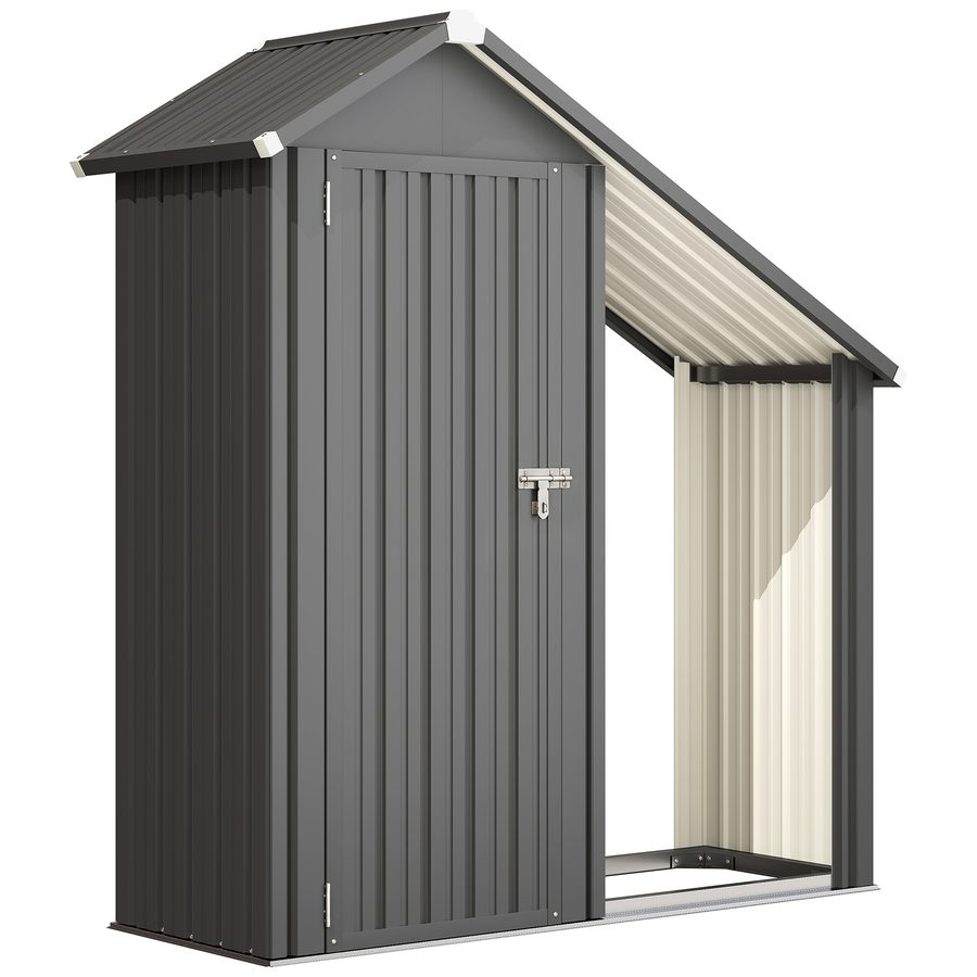 Outsunny 2-in-1 Holzlager für draußen mit Werkzeugschrank, Brennholzlager aus verzinktem Stahl, Holzschuppen mit Schrägdach, 0,77 m², 150x66x162 cm, Dunkelgrau   Aosom von Outsunny