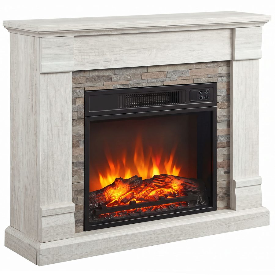 HOMCOM Elektrischer Kamin, dekorativer Elektrokamin 1800 W mit realistischer 3-stufiger Flammwirkung, TV-Ablage bis 88,9 cm, Thermostat, 6 h-/Wochen-Timer, Fernbedienung, Natur   Aosom von HOMCOM