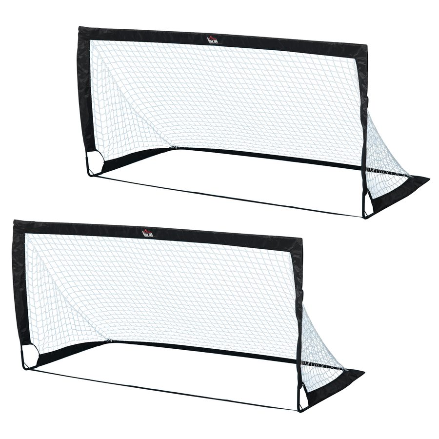 HOMCOM Fußballtore Set 2er Set Minitore faltbar aus Stahl und Tetrolon Schwarz 186x90x89 cm für Garten und Spielplatz   Aosom.de von HOMCOM