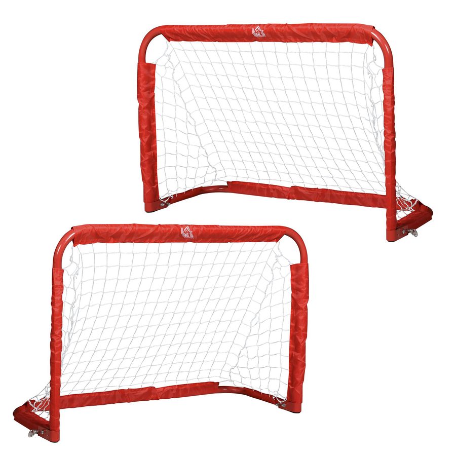 HOMCOM Fußballtore Set 2er Set Faltbare Minitore aus Stahl Q195 und Tetrolon Rot 90x36x60 cm für Garten und Spielplatz   Aosom.de