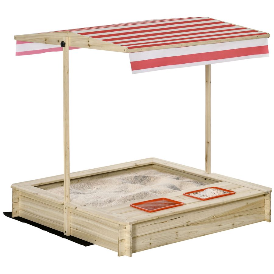 Outsunny Holzsandkasten mit Kurbeldach, 2 Kunststoffeinsätzen, ideal für Kinder von 3-8 Jahren, Spielspaß im Freien   Aosom.de von Outsunny