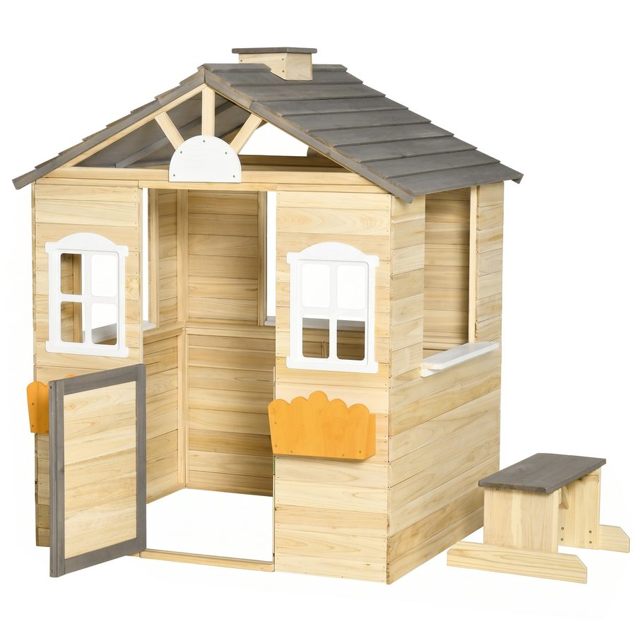 Outsunny Spielhaus für Kinder aus Holz, Gartenspielhaus mit Fenster und Briefkasten, Blumentopfrack, ideal für 3-7 Jahre   Aosom.de von Outsunny