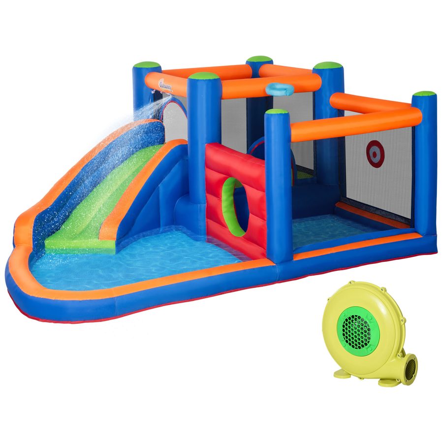 Outsunny Aufblasbare Hüpfburg Wasserpark mit Gebläse, Wasserrutsche, Basketballkorb, Spielcenter für Kinder ab 3 Jahren, ideal für Garten   Aosom.de von Outsunny