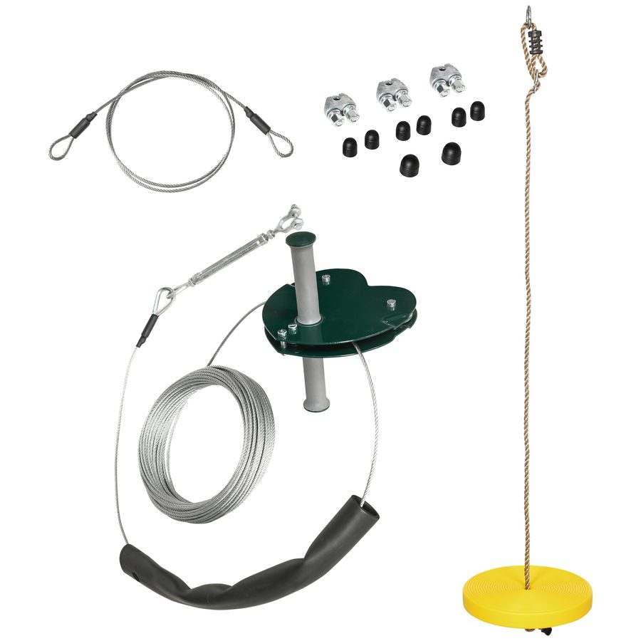 Outsunny Kits für Kinderseilrutschen 6-10 Jahre Garten-Seilrutsche mit Anti-Rutsch-Griff Justierbarem Seil Baumschutzvorrichtung Maximale Kapazität 80 kg Stahlseil Gelb   Aosom von Outsunny