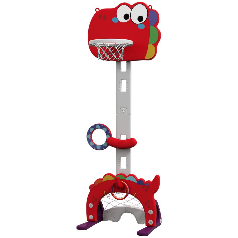 AIYAPLAY Kinder-Basketballkorb, höhenverstellbar, 5-in-1 Multifunktionsballwurf, Golf, Fußball und Lassospiel, 3-6 Jahre, Rot   Aosom von AIYAPLAY