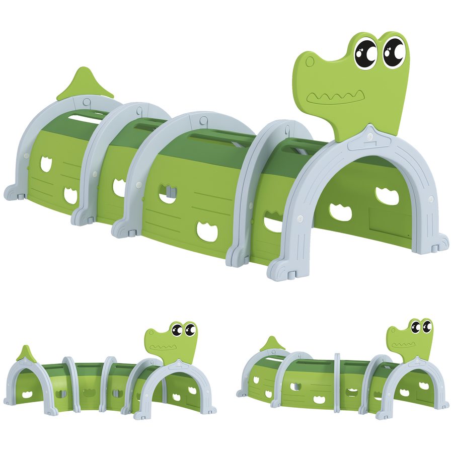 AIYAPLAY Krabbeltunnel für Kinder, Spieltunnel 194 cm, in Cartoon-Krokodil, Tunnel Kinder, für Kinder 3-6 Jahre, Kunststoff, Indoor Outdoor, Grün   Aosom von AIYAPLAY