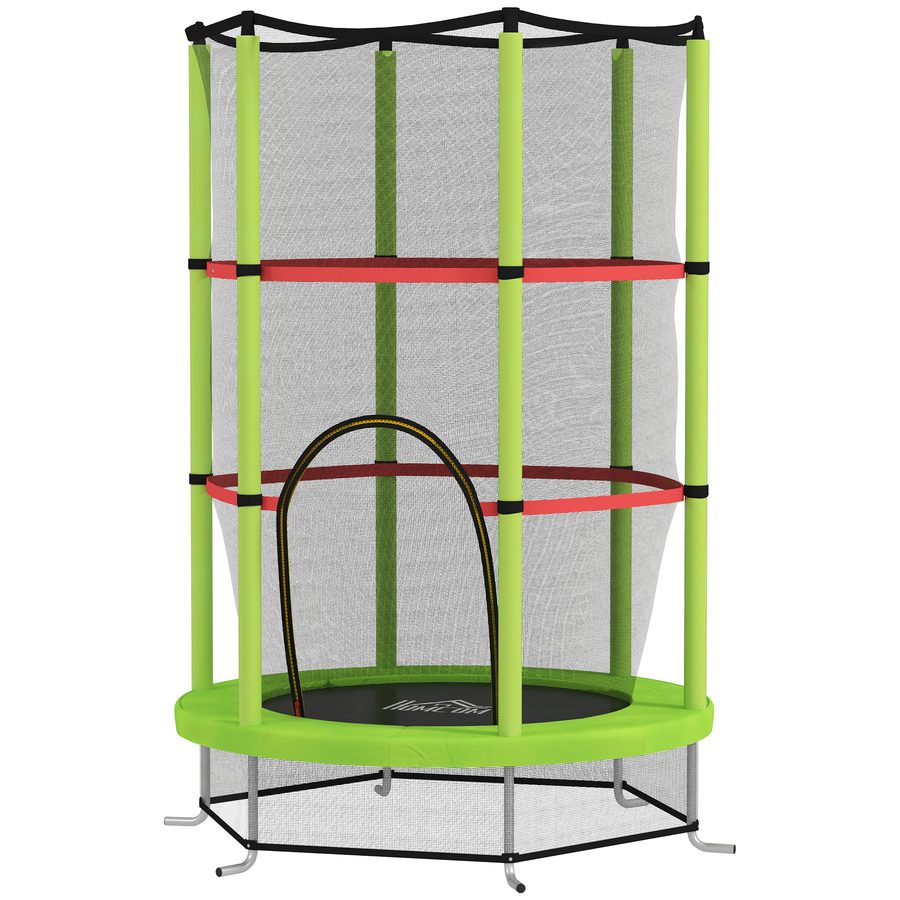 HOMCOM Kindertrampolin Ø 1,40 x 1,90H m Sicherheitsnetz Reißverschlusstür 6 gepolsterte Stangen inklusive maximale Belastung 45 kg Grün   Aosom von HOMCOM
