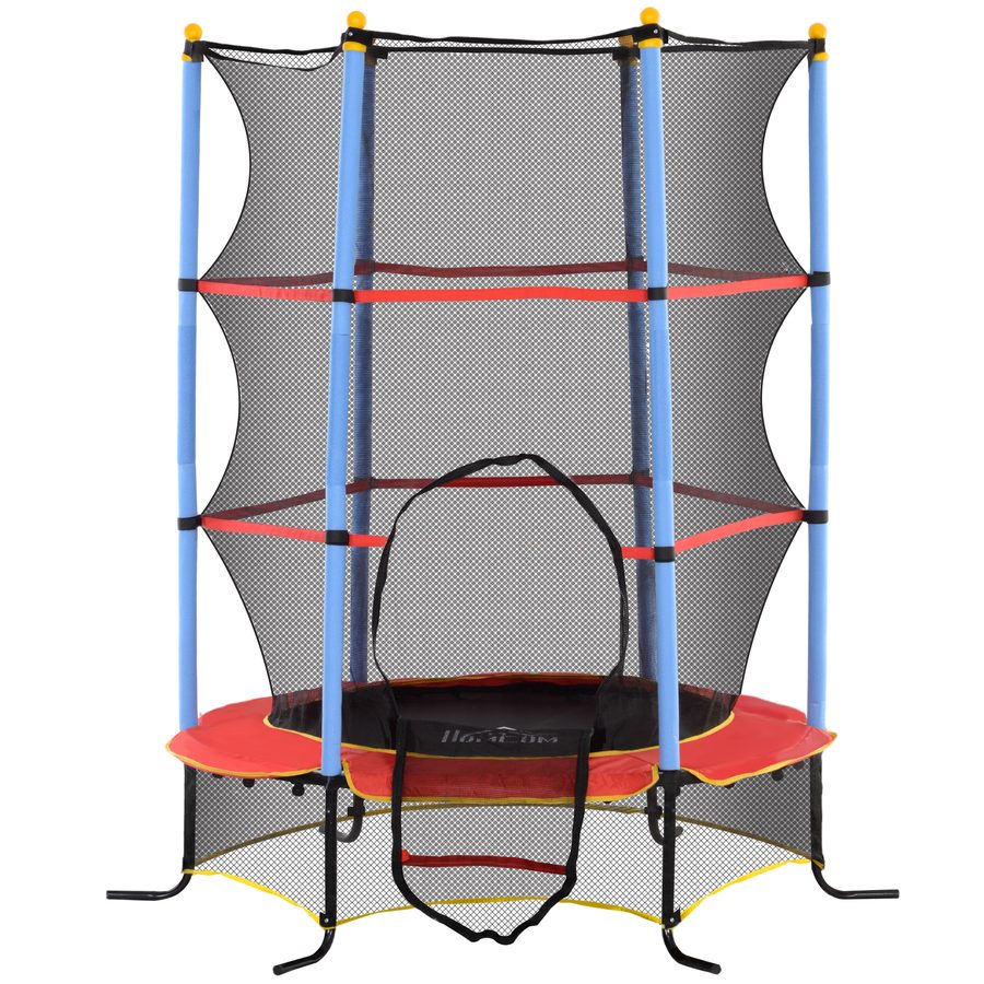 HOMCOM Kindertrampolin Ø 1,75 × 1,90H m Sicherheitsnetz Reißverschlusstür Federabdeckung 6 gepolsterte Pfosten Inklusive Schwarz Rot Blau   Aosom von HOMCOM