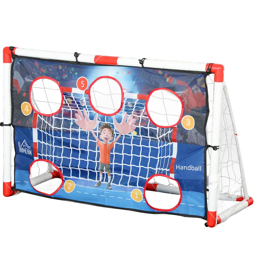 HOMCOM Kinder-Handballtor im Freien, Tor mit 5 Zielzonen, aufblasbarer Handball, Pumpe, U-förmige Bodenheringe, leichter Rahmen   Aosom von HOMCOM