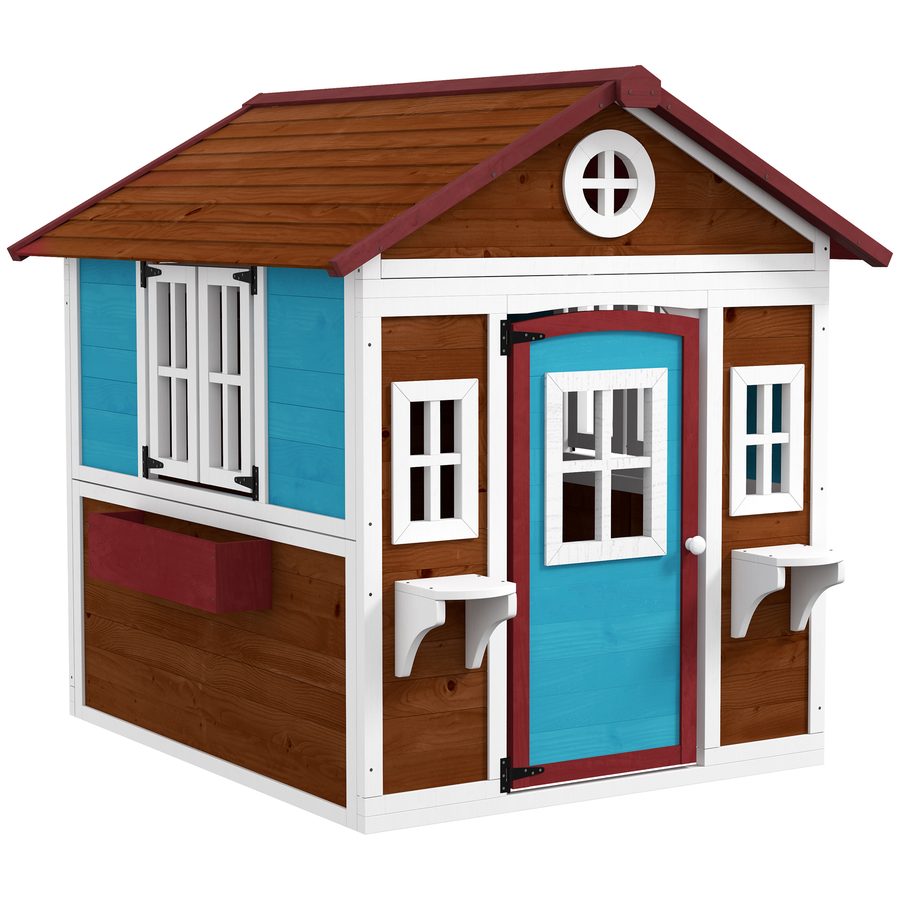 Outsunny Kinderspielhaus aus Holz Spielhaus Outdoor mit Fenster, Blumenregal, Pflanzenkasten und Tür Gartenhaus für Kinder 3-8 Jahre Dunkelbraun   Aosom von Outsunny