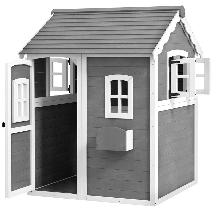 Outsunny Kinderspielhaus aus Holz Spielhaus Outdoor mit Tür, Fenster und Pflanzkasten, Kinderhaus, Gartenhaus für Kinder 3-8 Jahre   Aosom von Outsunny