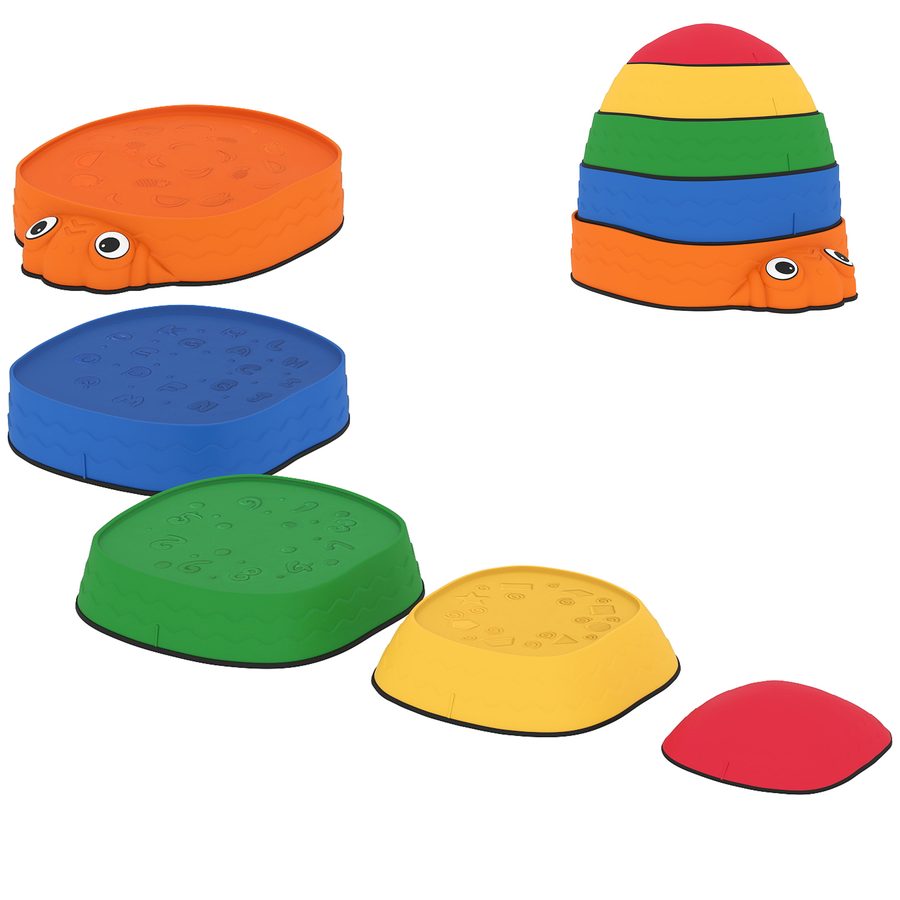 AIYAPLAY Balanciersteine für Kinder 5 Stück Rutschfeste Stapelsteine stapelbar Balance Steine zur Förderung von Balance Gleichgewichts, Flusssteine 2-8 Jahren Trittsteine für Drinnen Draußen   Aosom von AIYAPLAY