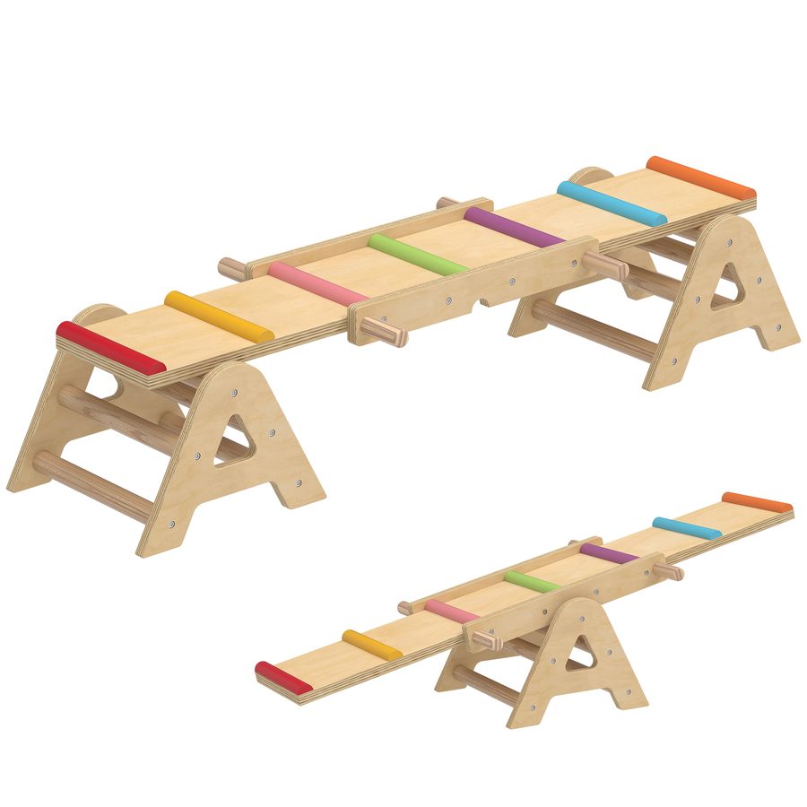 AIYAPLAY Holzwippe und Schwebebalken, 2 in 1 Kinder Gartenwippe für drinnen und draußen, Wippe für 2-4 Jahre, Mehrfarbig 133 x 38 x 24 cm   Aosom von AIYAPLAY
