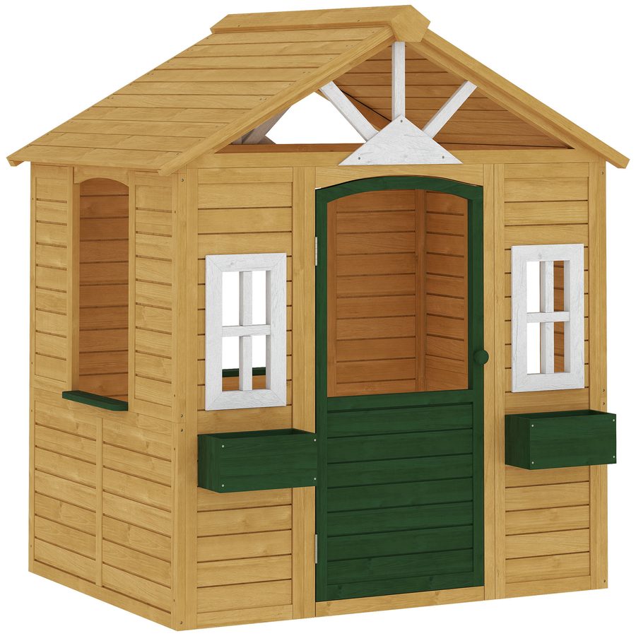 AIYAPLAY Kinderspielhaus aus Holz Spielhaus Outdoor mit Tür 3 Fenster 2 Blumenkästen Gartenhaus für Kinder von 3-8 Jahren 134,5 x 97 x 150 cm Braun   Aosom von AIYAPLAY