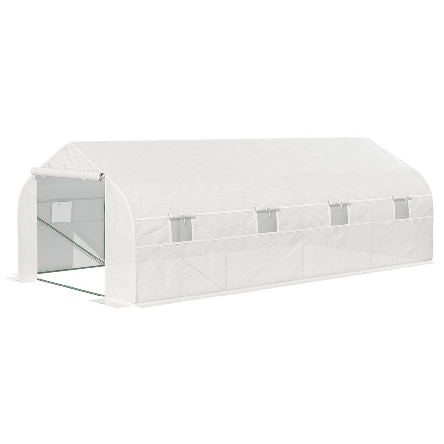 Outsunny Garten-Tunnelgewächshaus Maße 6 x 3 x 2 m Tür + 8 aufrollbare Fenster Stahl PE-Gewebe mit hoher Dichte Weiß   Aosom von Outsunny