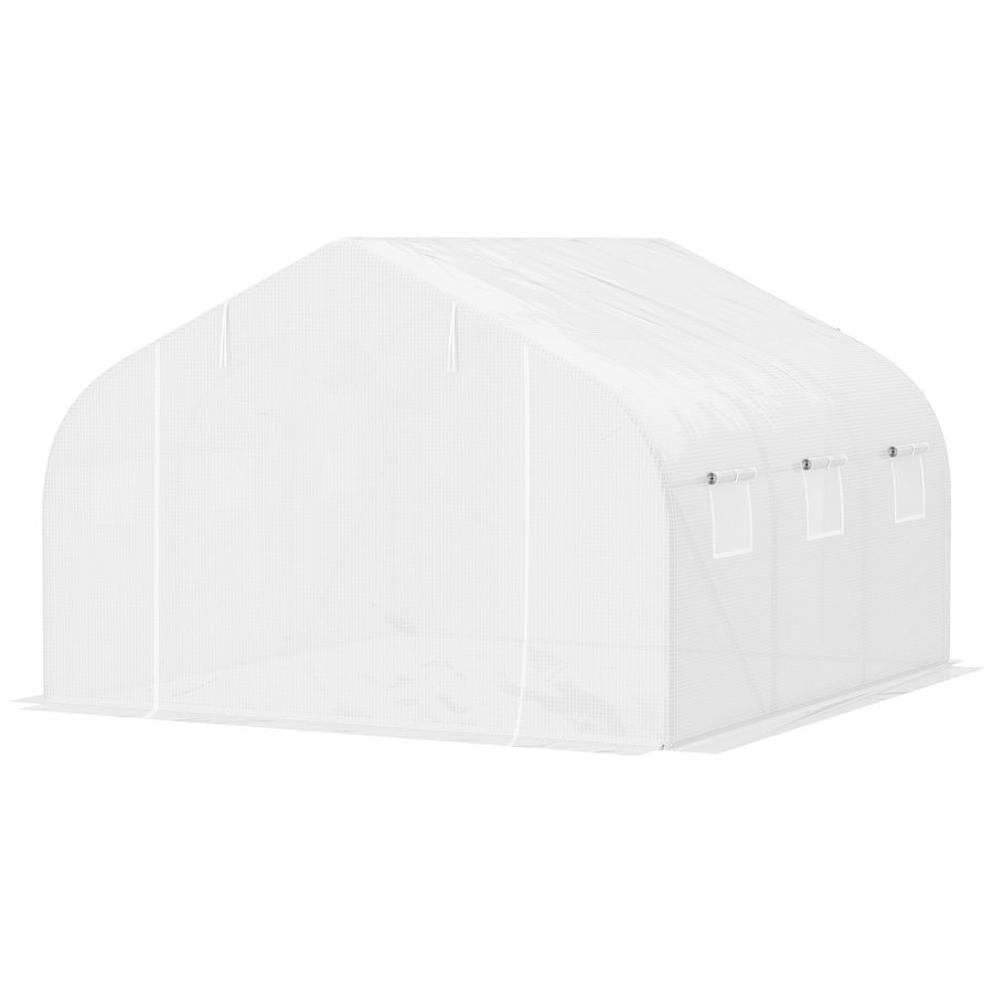 Outsunny Foliengewächshaus 3,5x3x3m mit UV-Schutz, winddicht, Mesh-Fenster, ideal für Tomaten & Pflanzen im Garten oder Balkon, Metall, Weiß   Aosom.de von Outsunny