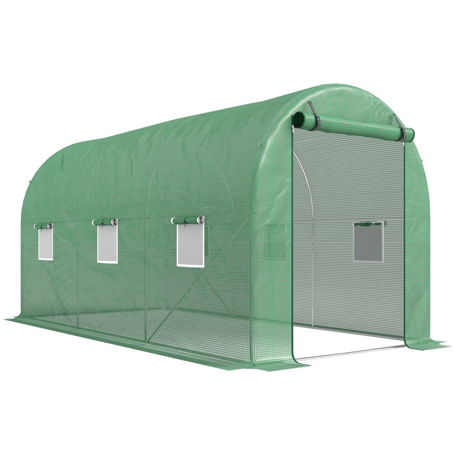 Outsunny Foliengewächshaus Tomatengewächshaus 395x195x190cm mit 6 Netzfenstern, Rundbogen Treibhaus für Pflanzenzucht & Frühbeet   Aosom.de von Outsunny